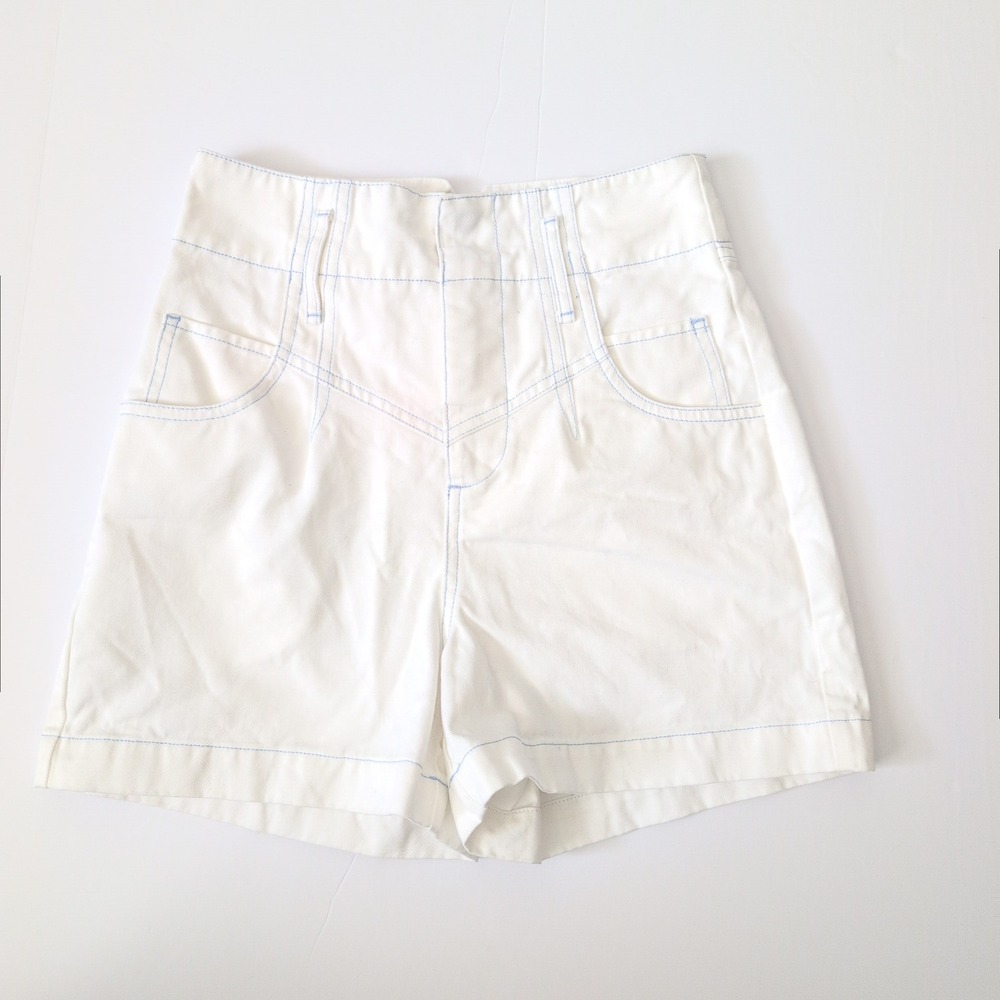 Fleur du Mal Womens White High Waisted Contrast Stitch Twill Denim Shorts Size 2 - Picture 8 of 13
